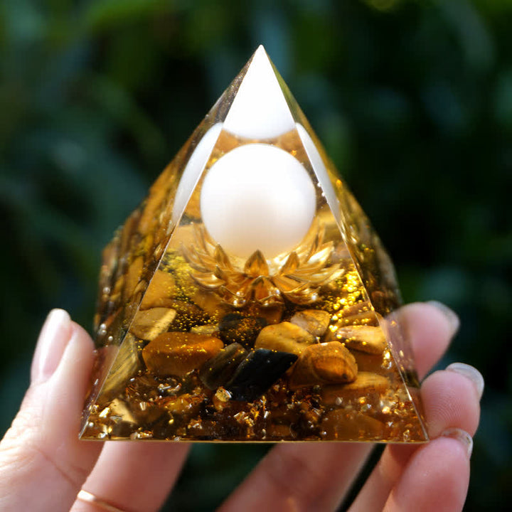 Olivenorma White Agate Sphere With Tiger Eye Lotus Orgone Pyramid - image 2
