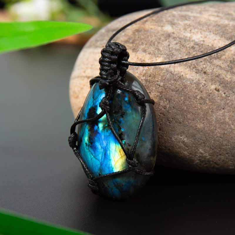 Olivenorma Wrapped Dragons Heart Natural Labradorite Stone Necklace - Labradorite - image 0