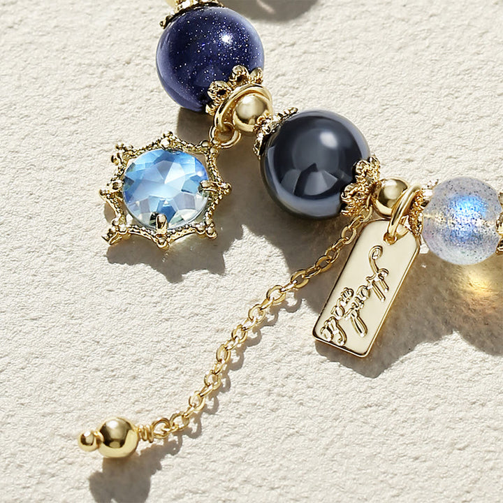 Olivenorma Blue Sandstone Moonstone Obsidian Beaded Bracelet - image 1