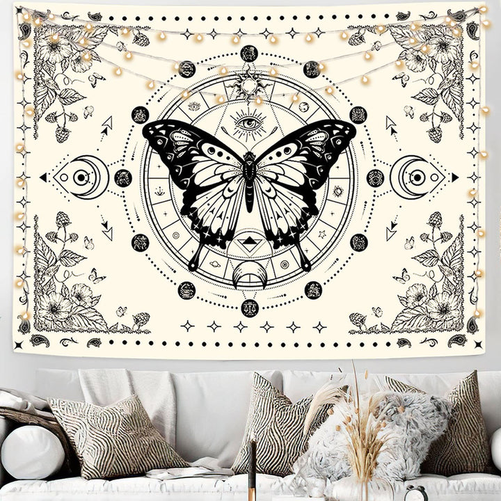 Olivenorma Black Butterfly Moon Flower Beige Tapestry - image 5