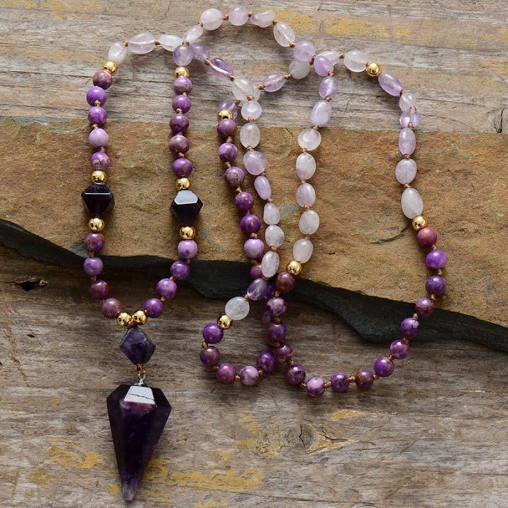 Olivenorma Natural Amethyst Purple Jade Beaded Mala Necklace - image 2