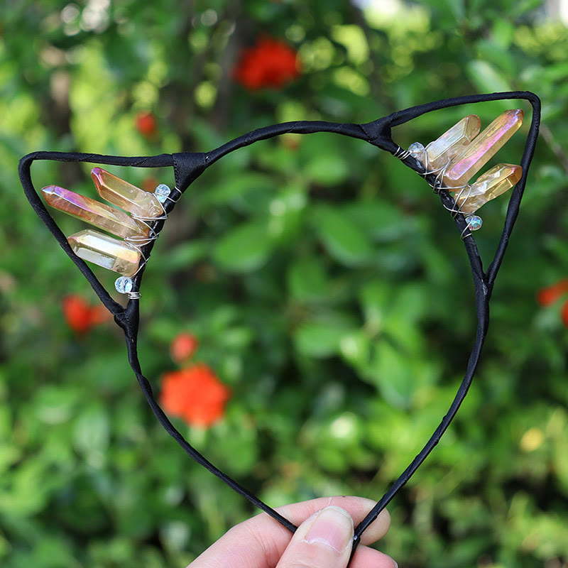 Olivenorma Electroplating Crystal Cat Ears Headband - Ghost Phantom Quartz - image 41