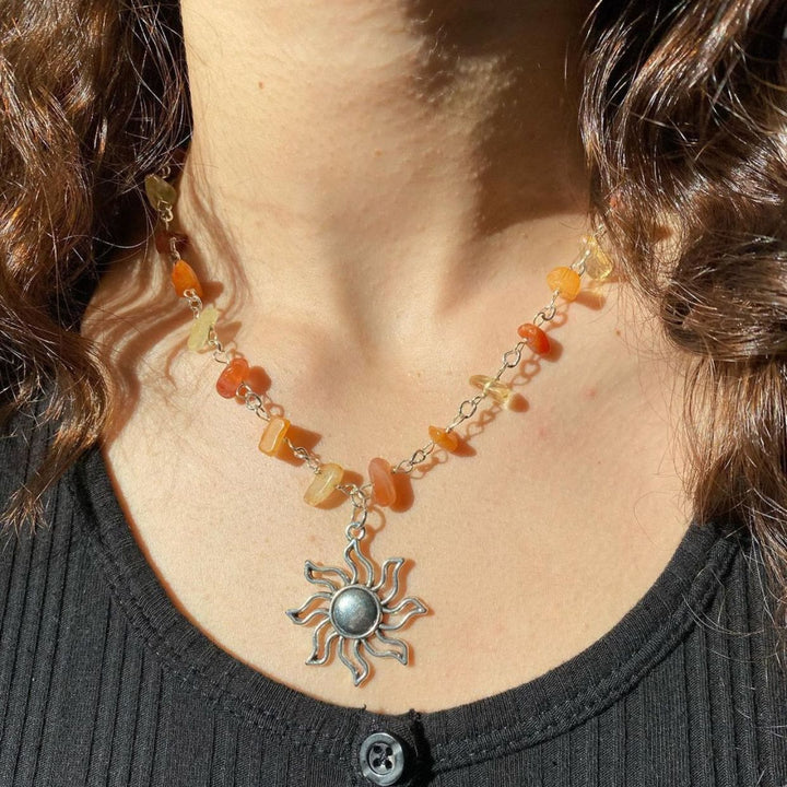Olivenorma Crystal Color Rough Beaded Necklace - Red Agate&Citrine - image 0