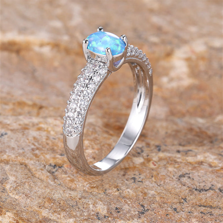 Olivenorma "Shiny Elegance" Round Opal Zircon Edge Band Ring  - image 7