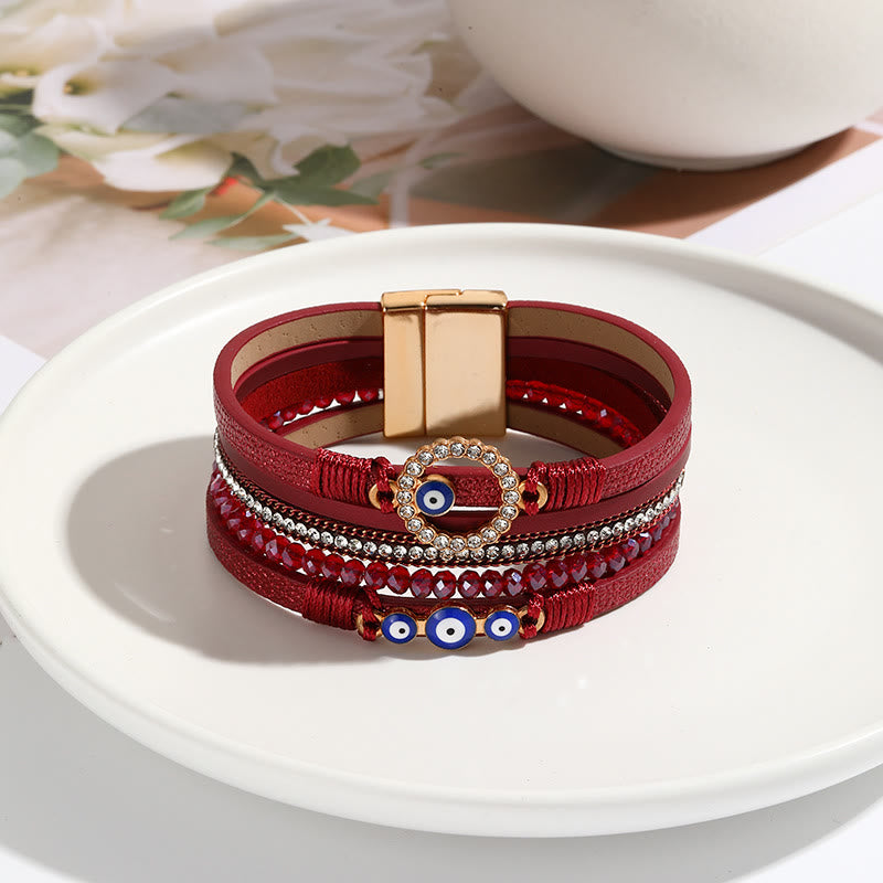 Olivenorma White Zircon Boho Evil Eye Metal Wide Leather Bracelet - Red&Evil Eye - image 10