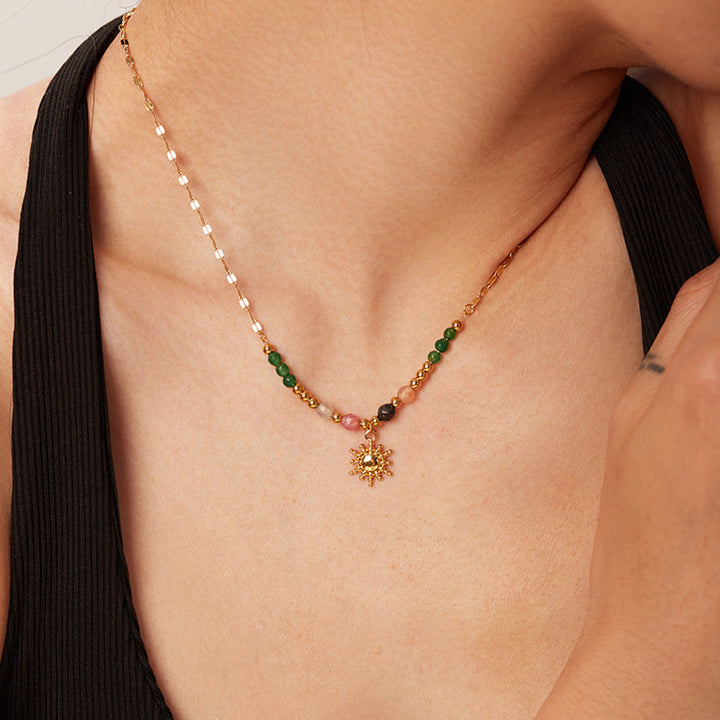 Olivenorma Emerald Labradorite Sun Stone Pendant Beaded Necklace - Emerald&Labradorite&Sun Stone - image 0
