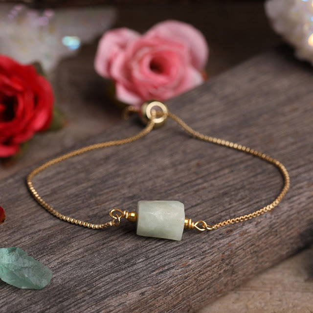 Olivenorma Natural Crystal Prismatic Stone String Metal Chain Bracelet - Green Aventurine - image 18