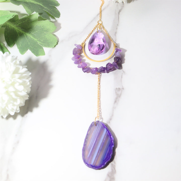 Olivenorma Crystal Suncatchers Moon Boho Decor Wind Chime - Amethyst&Purple Agate - image 1
