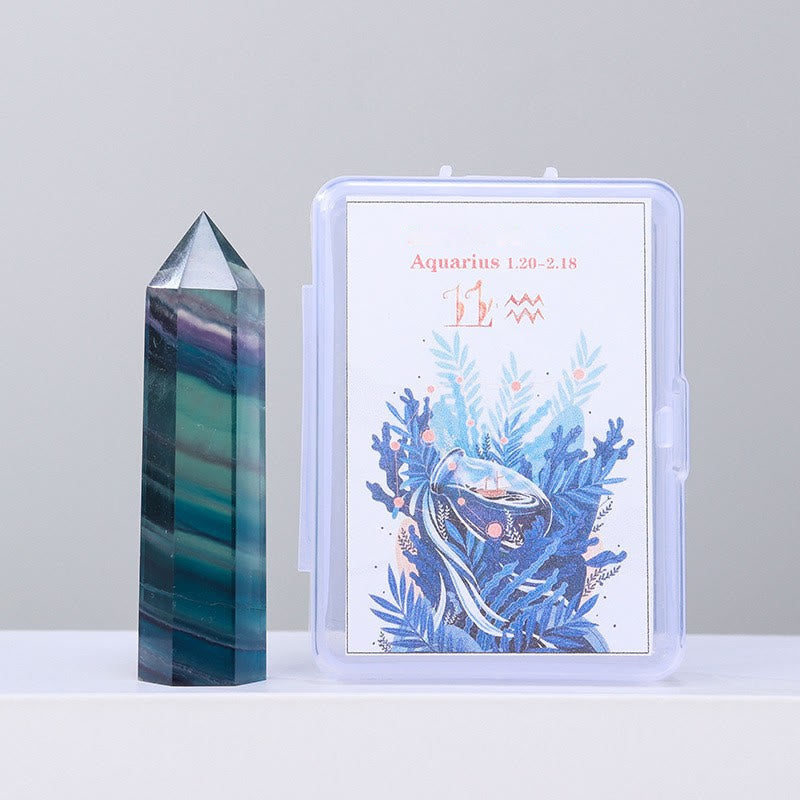 Olivenorma Natural Crystal Wands Pillar Twelve Constellation Set Ornament - Aquarius-Rainbow Fluorite - image 21