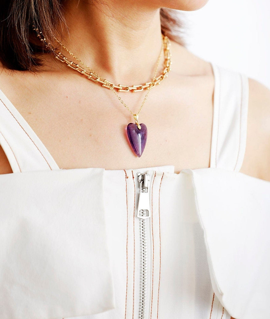 Olivenorma Healing Crystal Heart Pendant Necklace - image 4