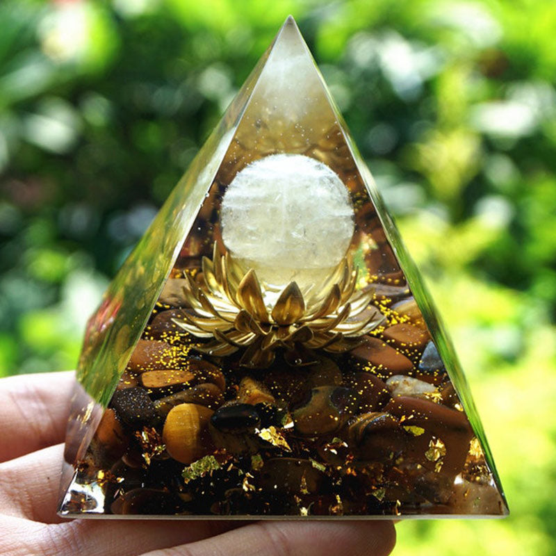 Olivenorma Clear Crystal Tiger Eye Lotus Symbol Orgone Pyramid - image 3