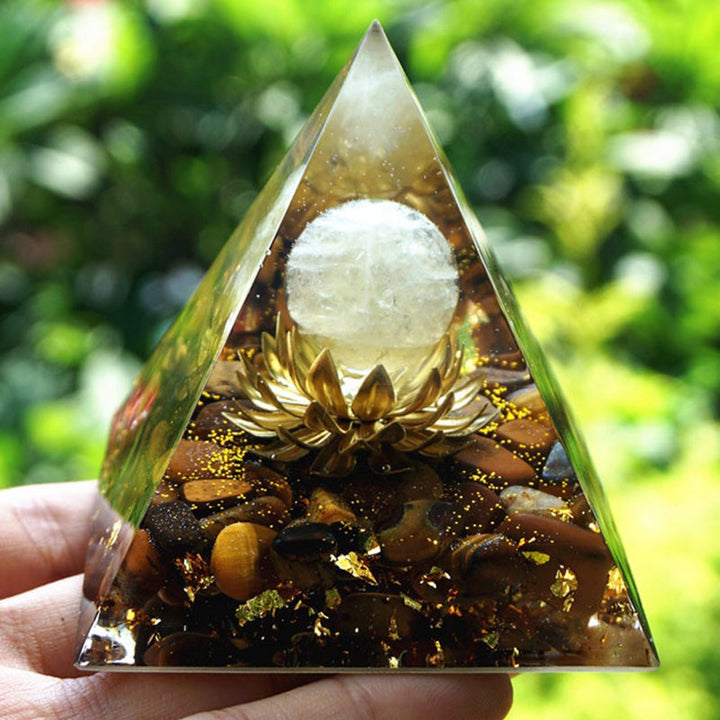 Olivenorma Clear Crystal Tiger Eye Lotus Symbol Orgone Pyramid - image 3