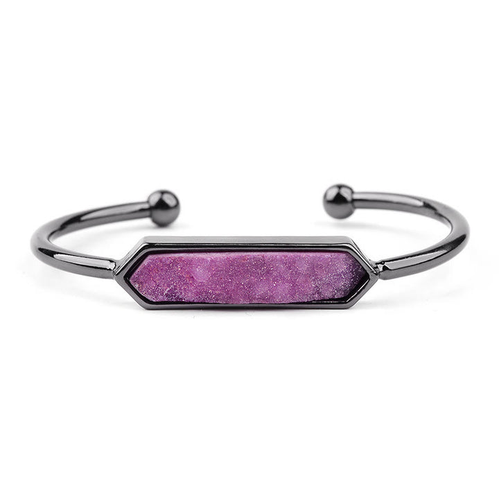 Olivenorma Natural Crystal Cluster Metal Copper Cuff Bracelet - Pink Crystal - Black - image 41