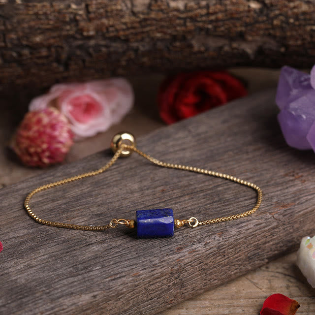 Olivenorma Natural Crystal Prismatic Stone String Metal Chain Bracelet - Lapis Lazuli - image 21