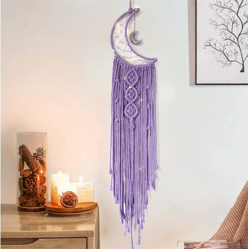 Olivenorma Star Moon Macrame Tassel Dream Catcher - Charoite - Moon - With Lights - image 28