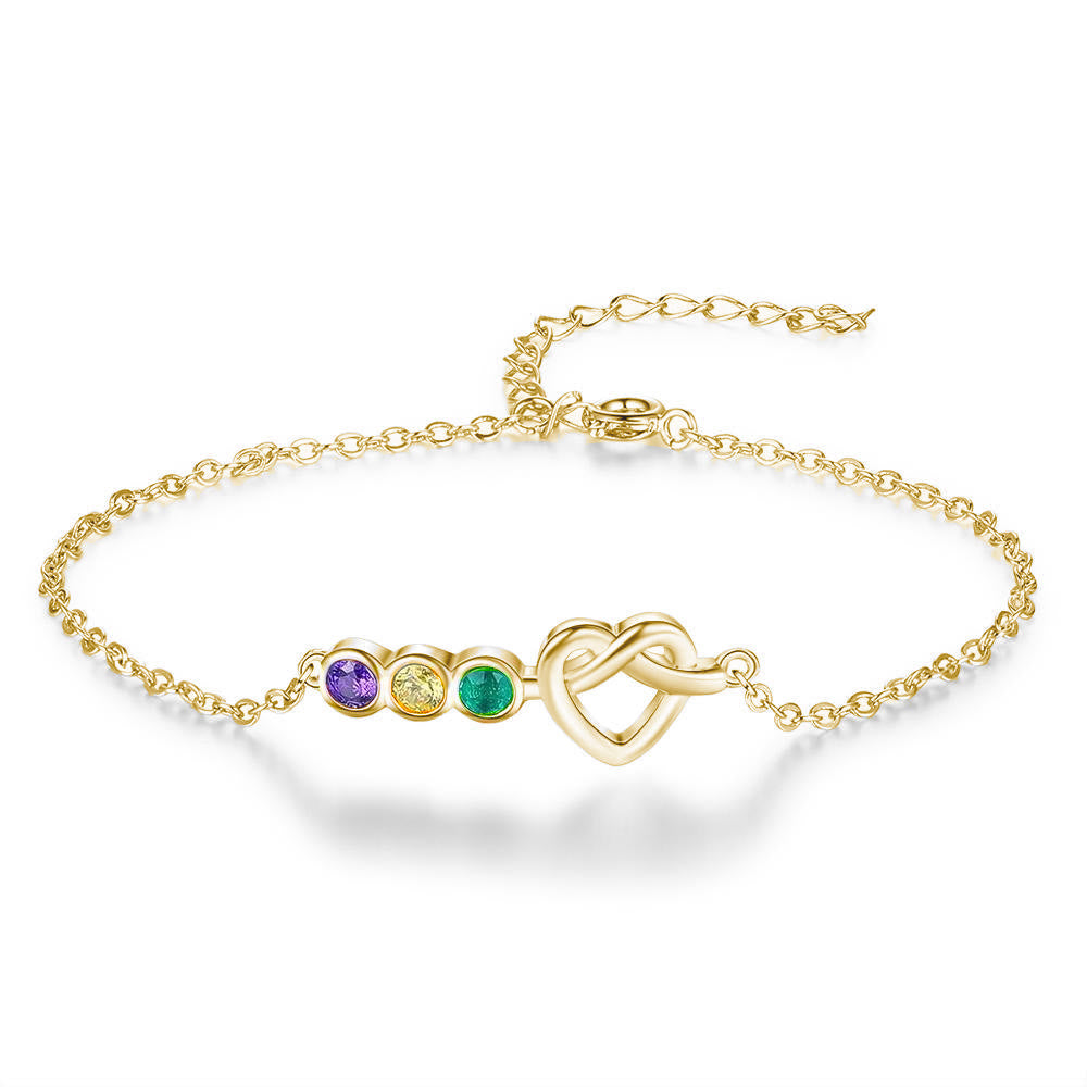 Olivenorma Personalized Heart 2-5 Birthstones Bracelet - Golden - 5 Birthstone - image 10