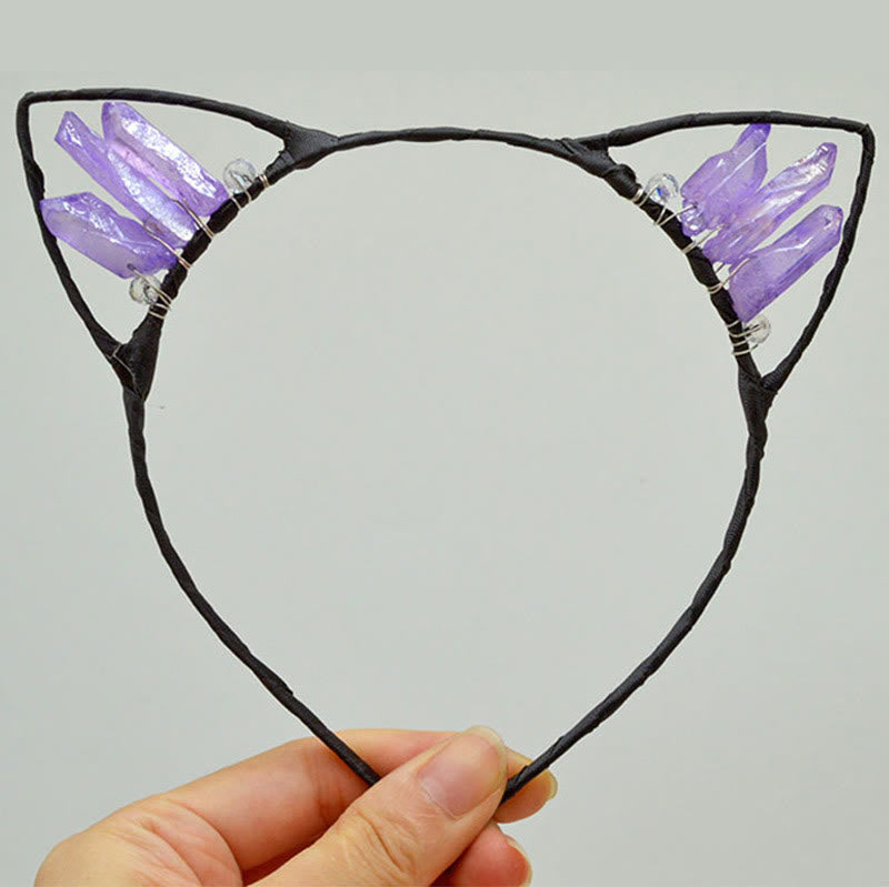 Olivenorma Electroplating Crystal Cat Ears Headband - Amethyst#3 - image 34