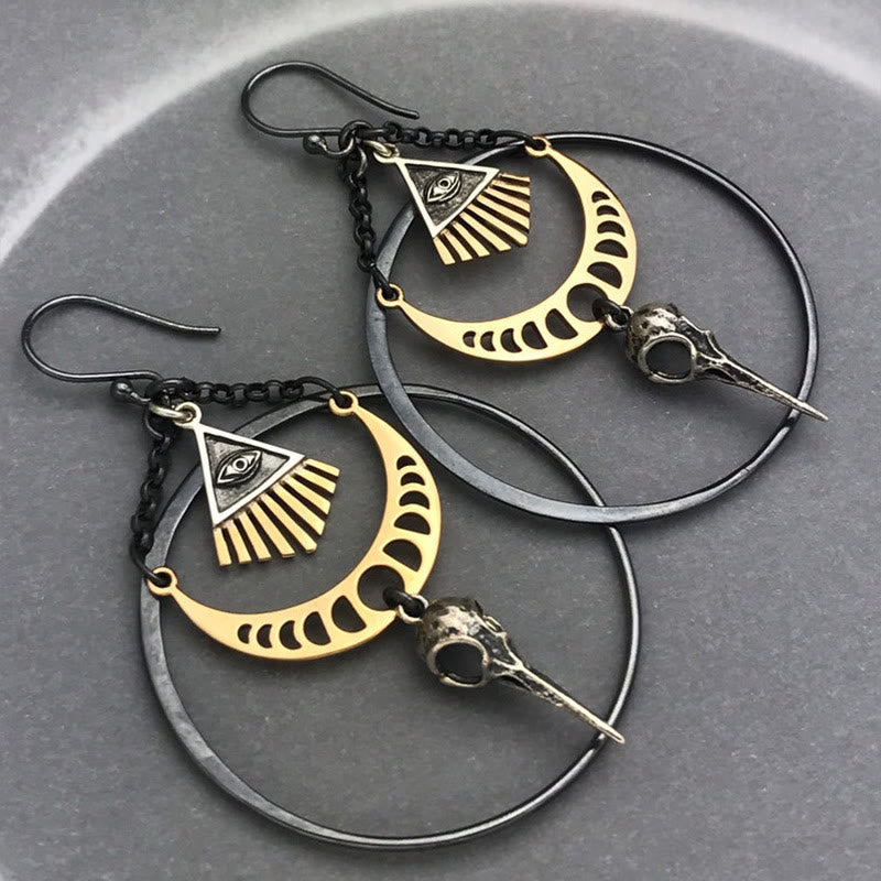 Olivenorma Evil Eye Moon Phase Raven Skull Earrings - Evil Eye - image 0