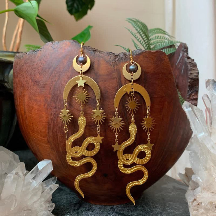 Olivenorma Bohemia Tahitian Pearl Gold Moon Snake Earrings - Pearl - image 0