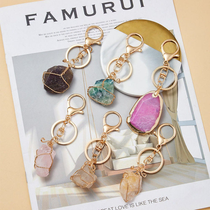 Olivenorma Raw Crystal Keychain Gemstone Pendant Keychain - image 0