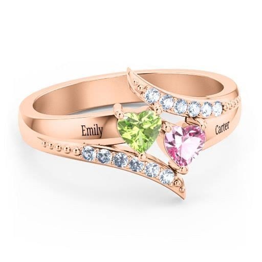 Olivenorma Mom And Daughter Gifts Heart Birthstone Engraving Ring - Rose Gold - 11 - 2 Birthstone - image 7