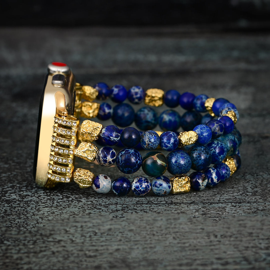Olivenorma Blue Emperor Stone Beaded Elastic Cord Apple Watch Strap - image 1