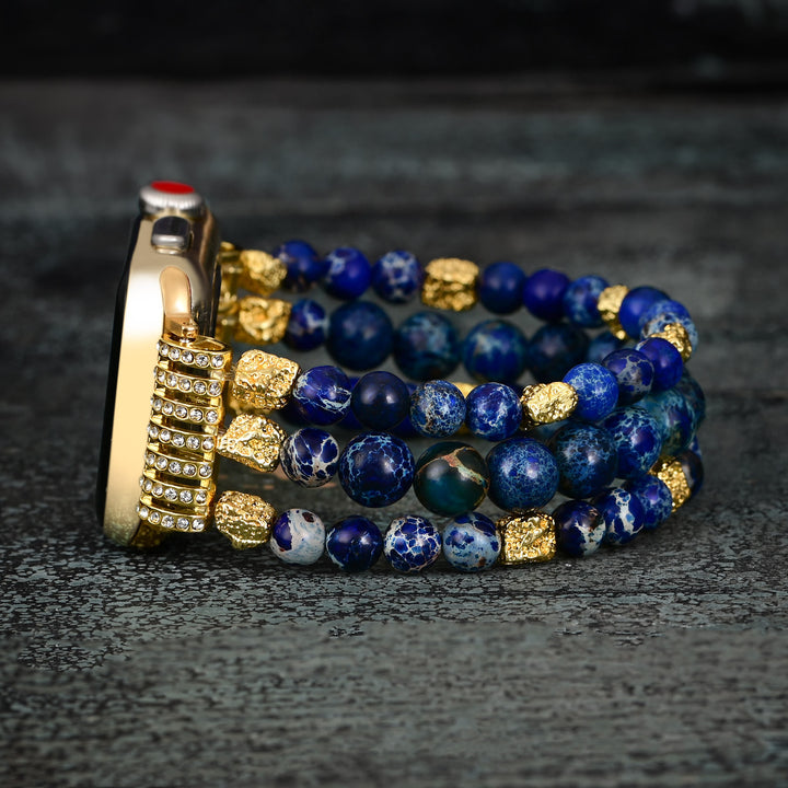 Olivenorma Blue Emperor Stone Beaded Elastic Cord Apple Watch Strap - image 1