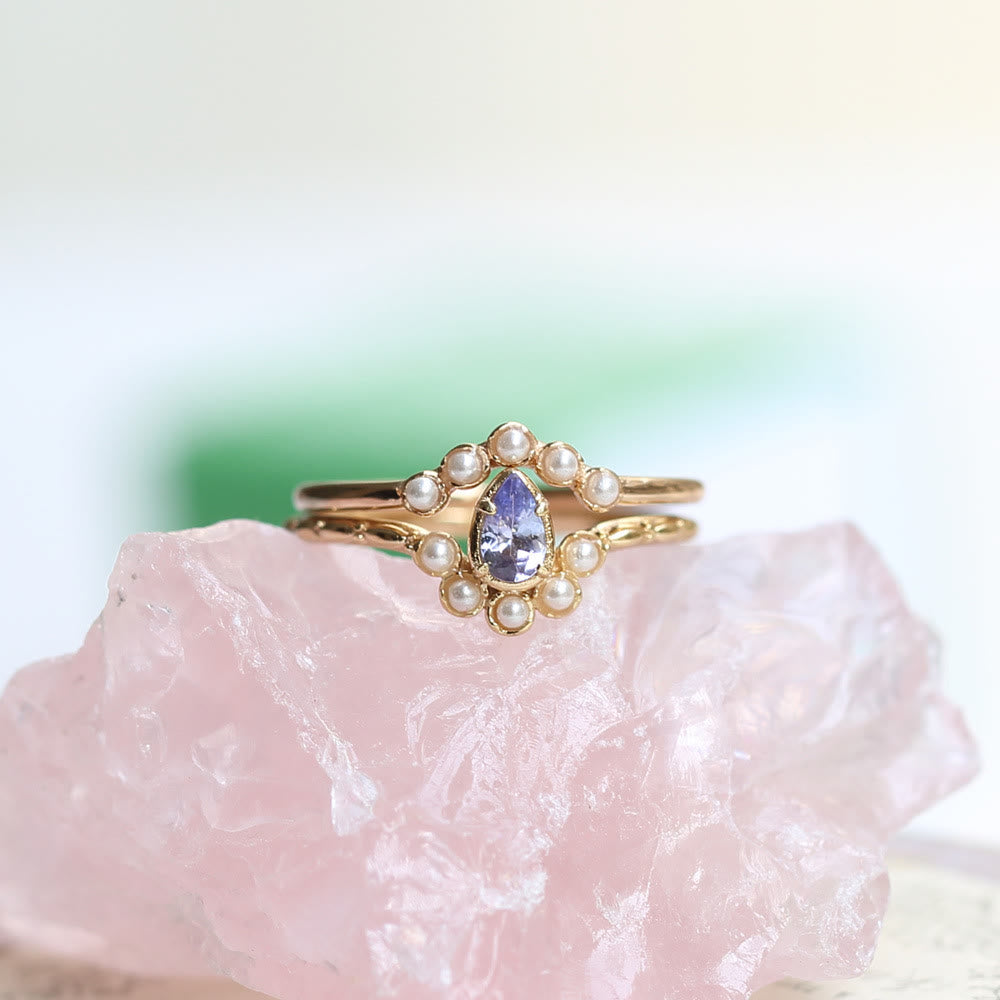 Olivenorma S925 Sapphire Pearl Teardrop Double Layer Ring - image 12