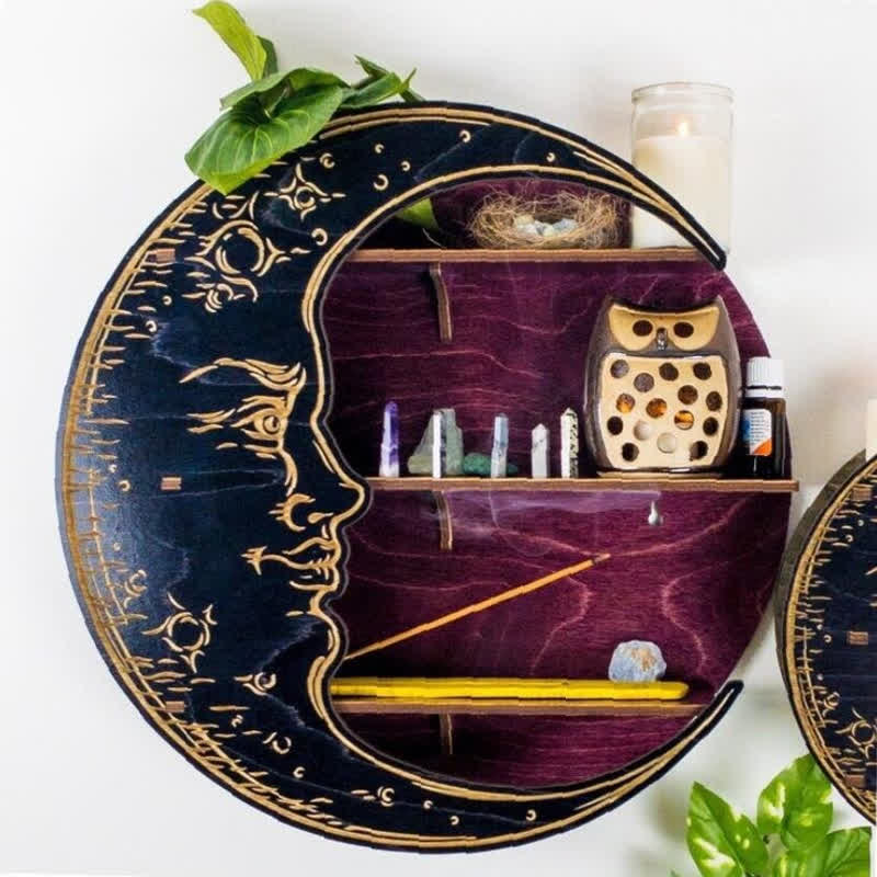 Olivenorma Crescent Moon Face Wooden Crystal Shelf - image 2