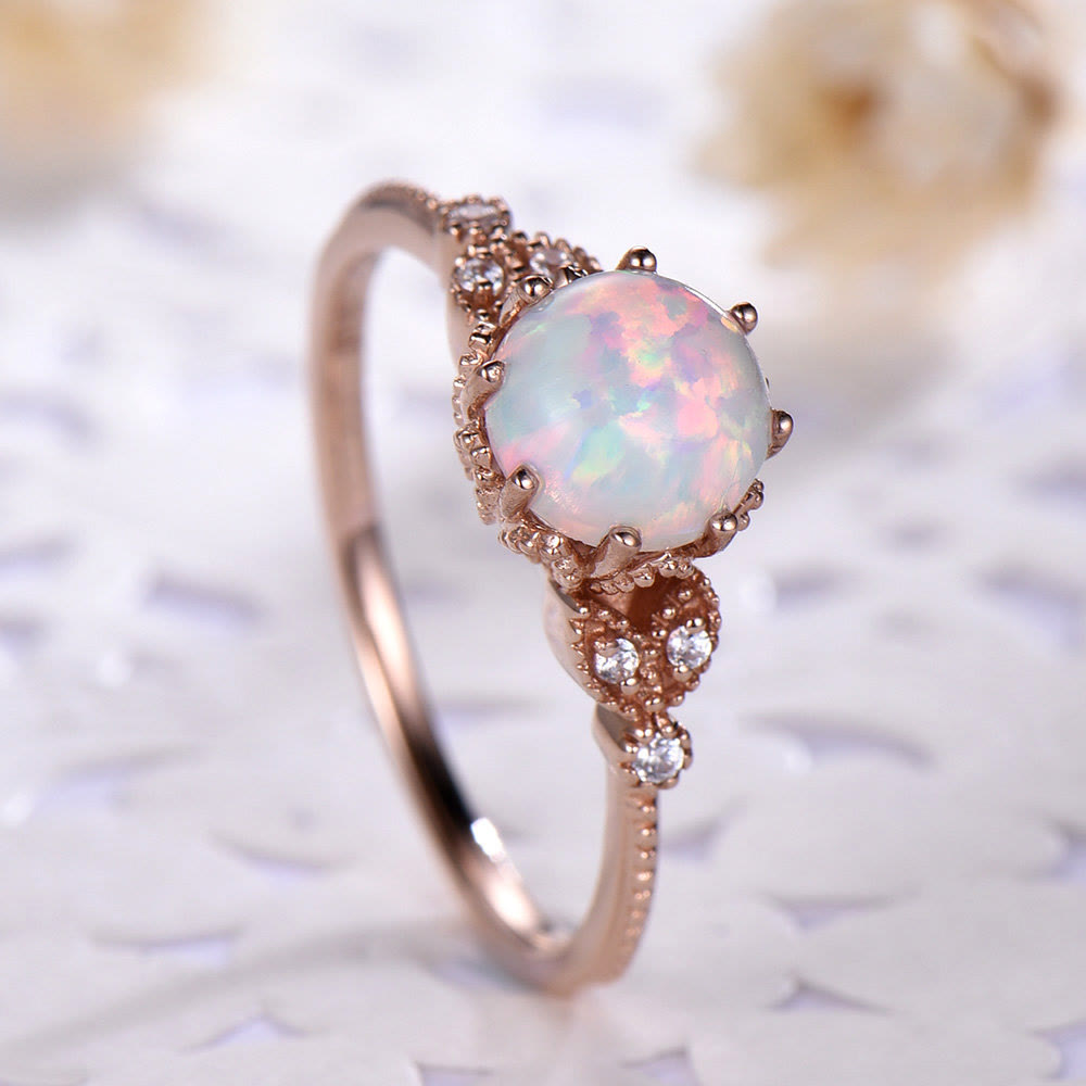 Olivenorma Round Moonstone Opal White Zircon Ring - image 10