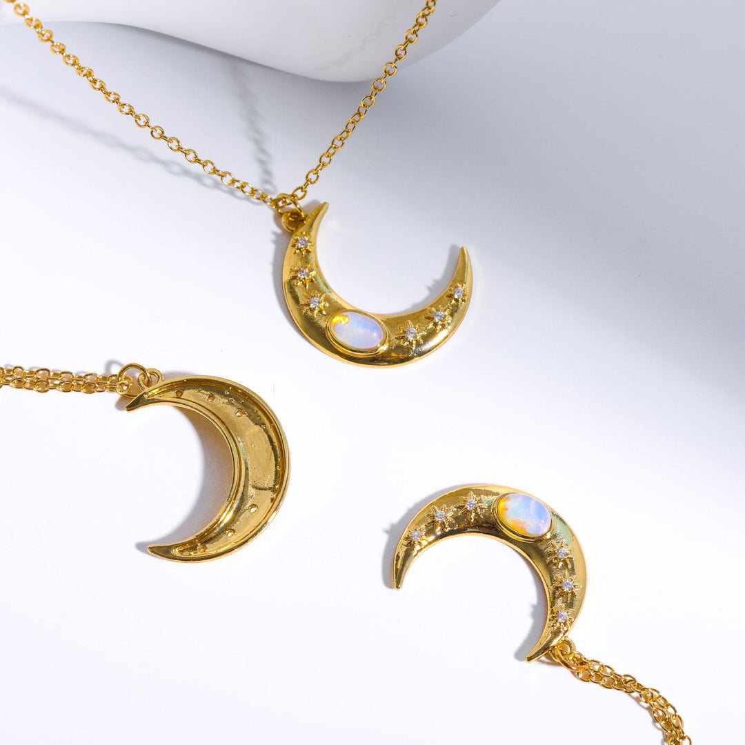 Olivenorma Golden Moon Opal Pendant Clavicle Necklace - image 7