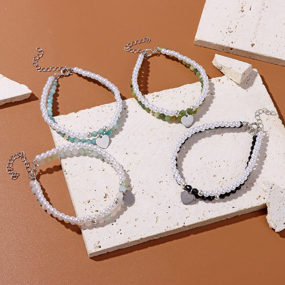 Olivenorma Faceted Stone Pearl Heart Charm Double Layer Bracelet - image 22