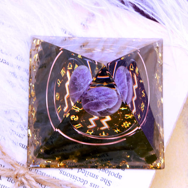 Olivenorma Amethyst Sphere With Obsidian Zodiac Aquarius Orgone Pyramid - image 3