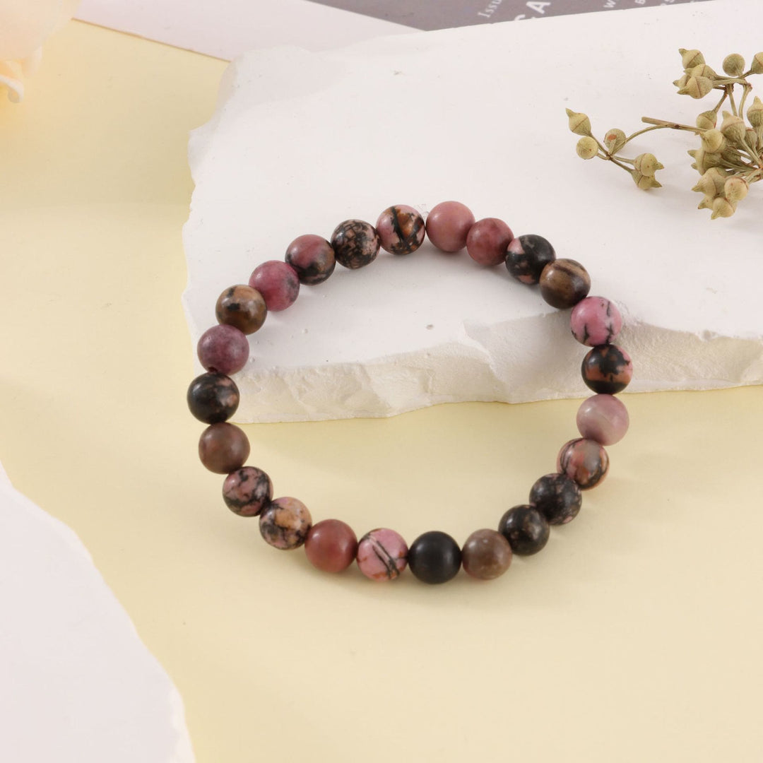 Olivenorma Rhodochrosite Pink Zebra Stone 8mm Handmade Beaded Bracelet - Rhodonite - image 4