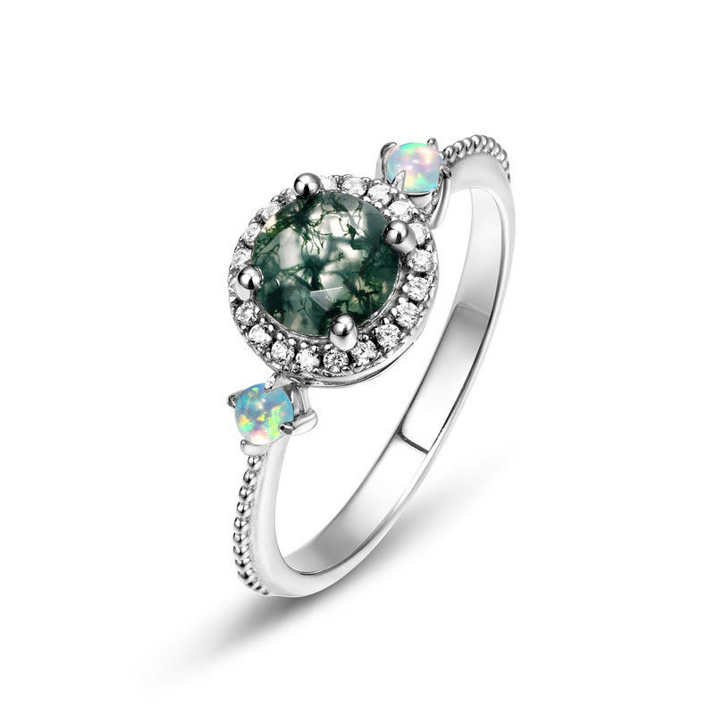 Olivenorma Round Moss Agate Opal Light Luxury Ring - 8 - image 0