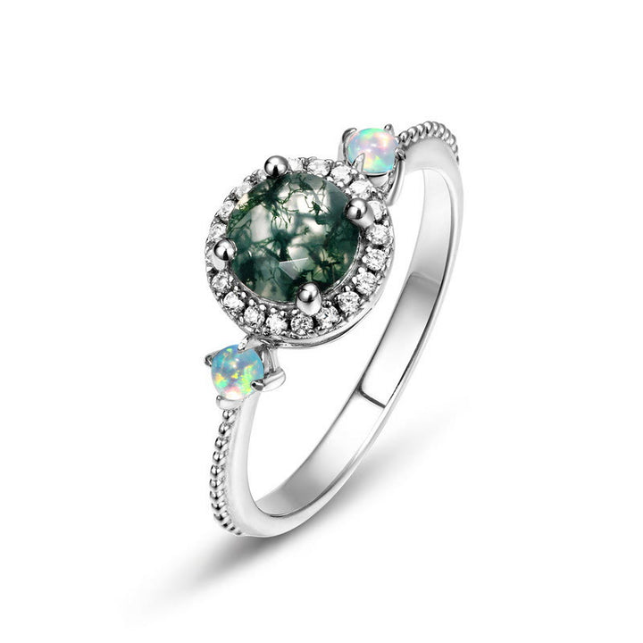 Olivenorma Round Moss Agate Opal Light Luxury Ring - 8 - image 0