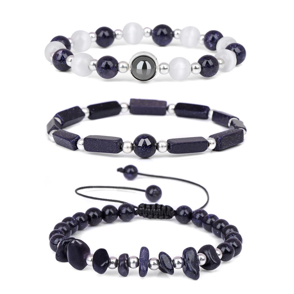 Olivenorma "Healing Wishes" Natural Crystal 3 Pieces Set Bracelet - Blue Sandstone - image 4