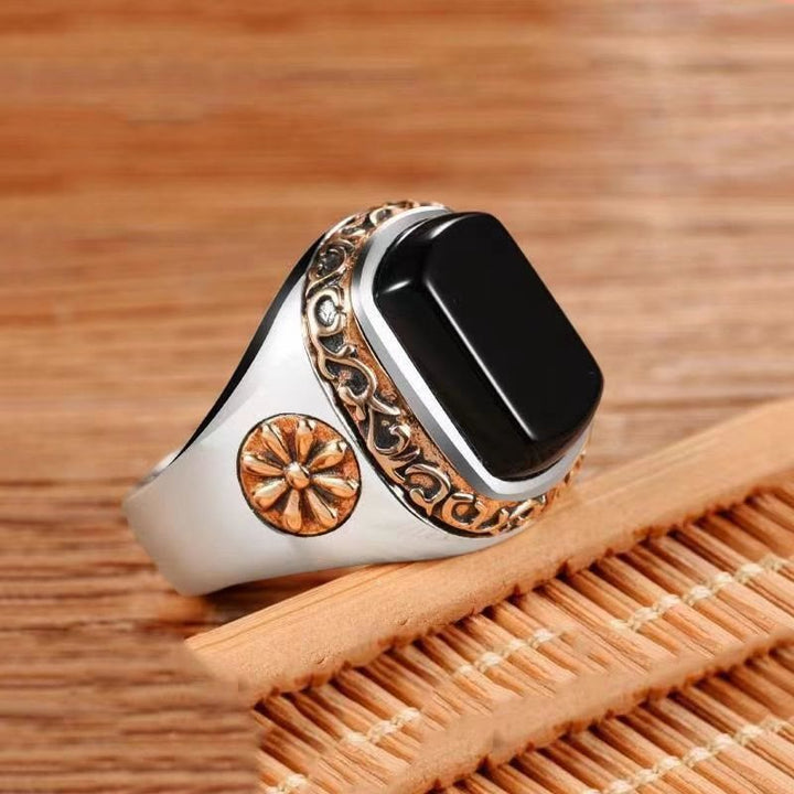 Olivenorma "Man Of Distinction" Vintage Men's Obsidian Signet Ring - image 2