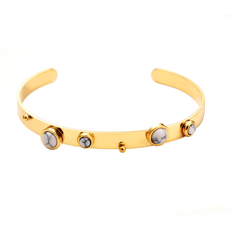 Olivenorma Bohemian Ethnic Style Natural Stone Open Bracelet - White Turquoise#2 - image 7