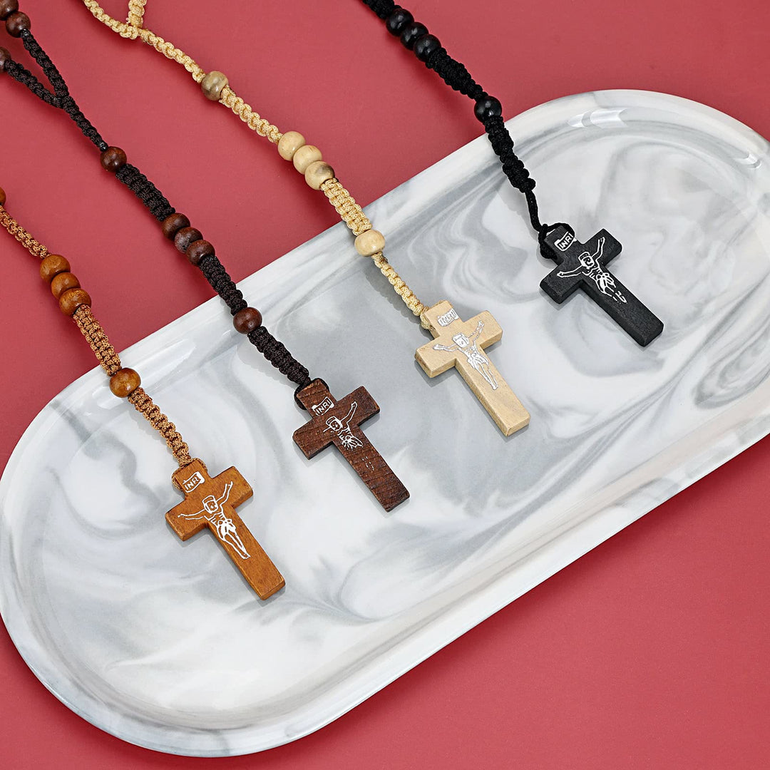Olivenorma Cross Wooden Mala Bead Rosary Necklace - image 12