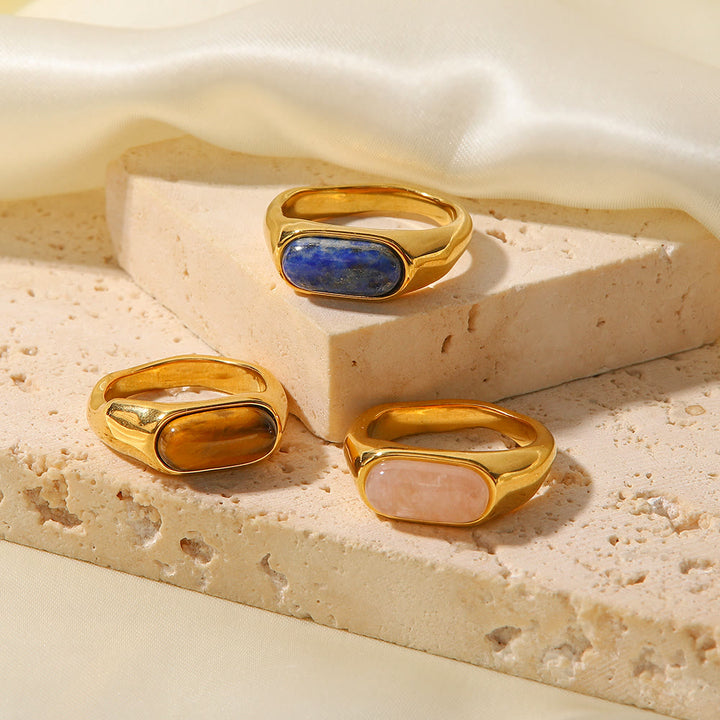 Olivenorma Oval Natural Stone Gold Color Ring - image 14