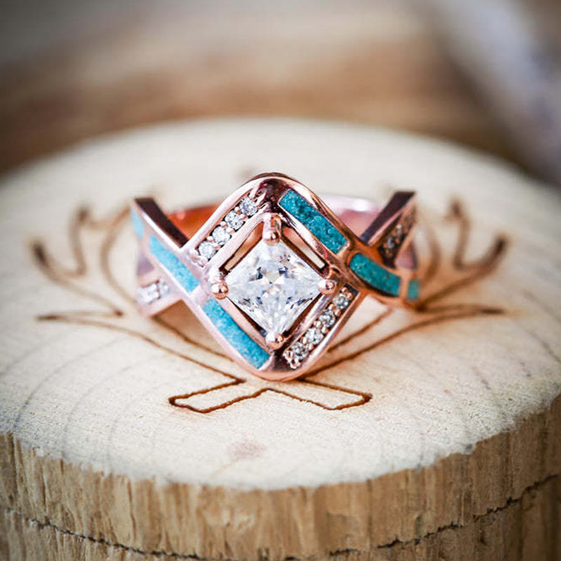 Olivenorma Plated Alloy Turquoise Zircon Wave Ring - image 3