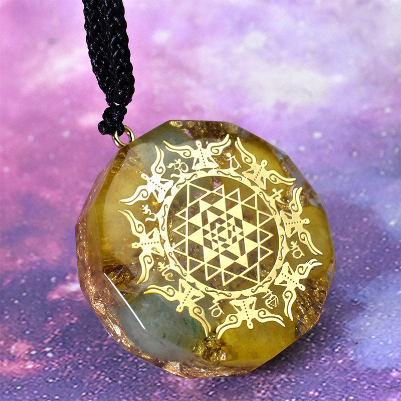 Olivenorma Clear Crystal Green Aventurine Metatron's Cube Symbol Necklace - image 1
