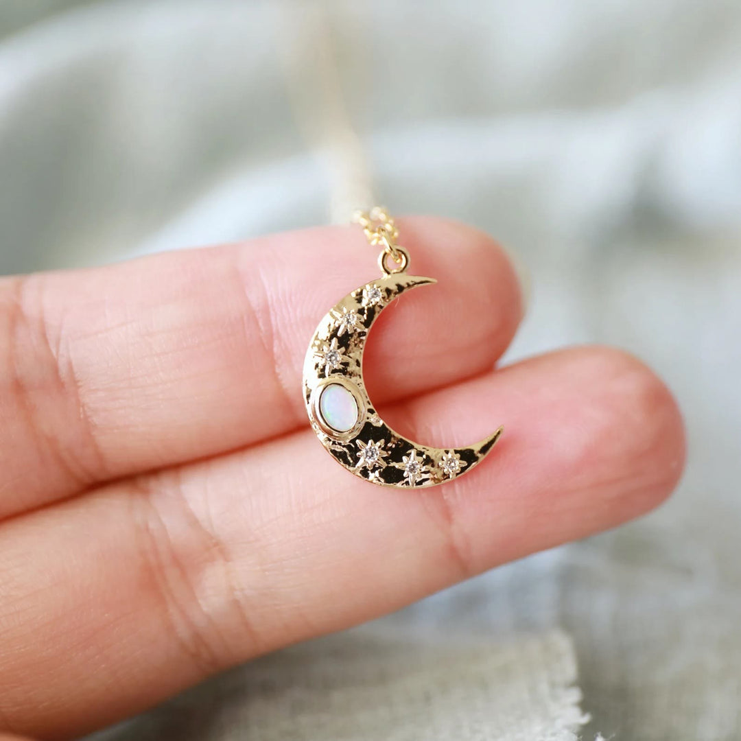 Olivenorma Golden Moon Opal Pendant Clavicle Necklace - Opal - image 0