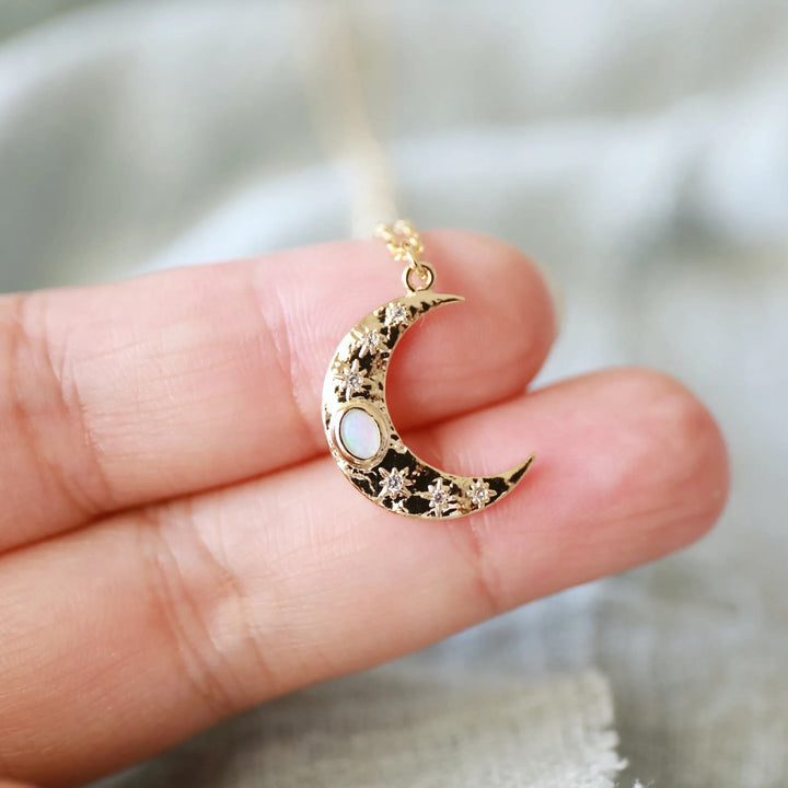 Olivenorma Golden Moon Opal Pendant Clavicle Necklace - Opal - image 0