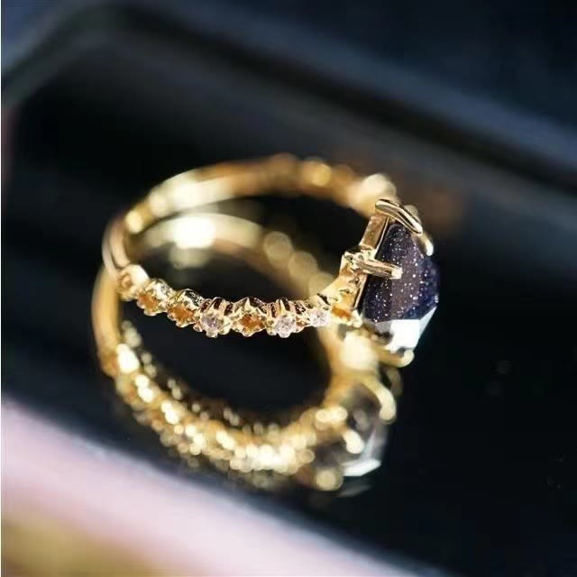 Olivenorma Blue Sandstone White Zircon Double Row Crown Ring - image 5