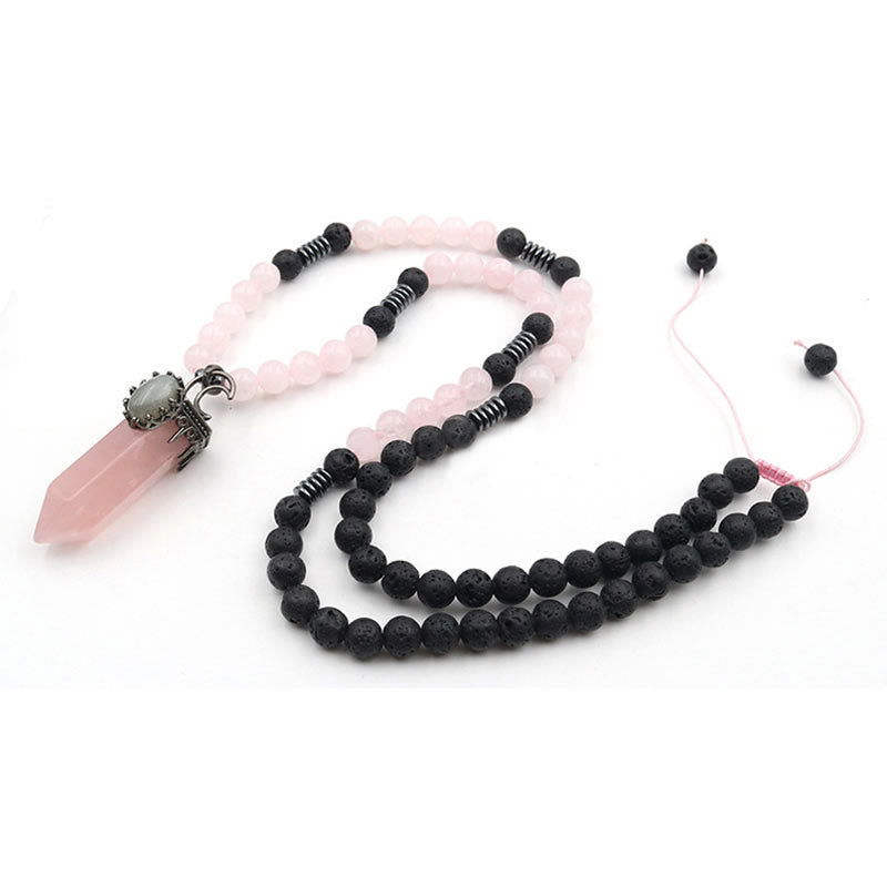 Olivenorma Natural Crystal Hexagon Prism Pendant Mala Necklace - Rose Quartz - image 5