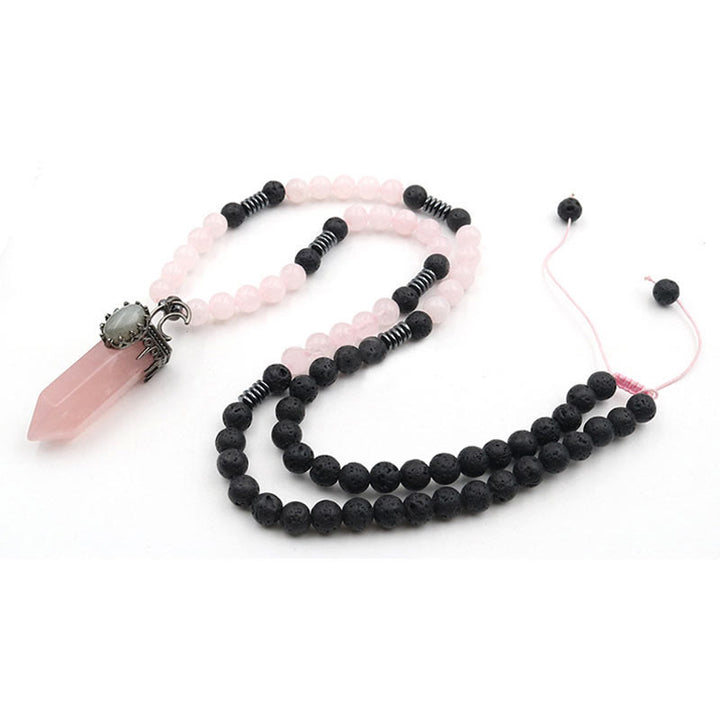 Olivenorma Natural Crystal Hexagon Prism Pendant Mala Necklace - Rose Quartz - image 5