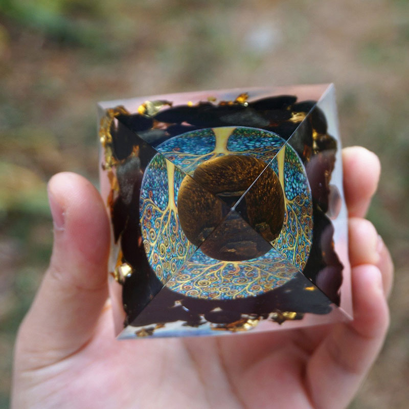 Olivenorma Tiger Eye Sphere & Obsidian Protection Orgone Pyramid - image 2