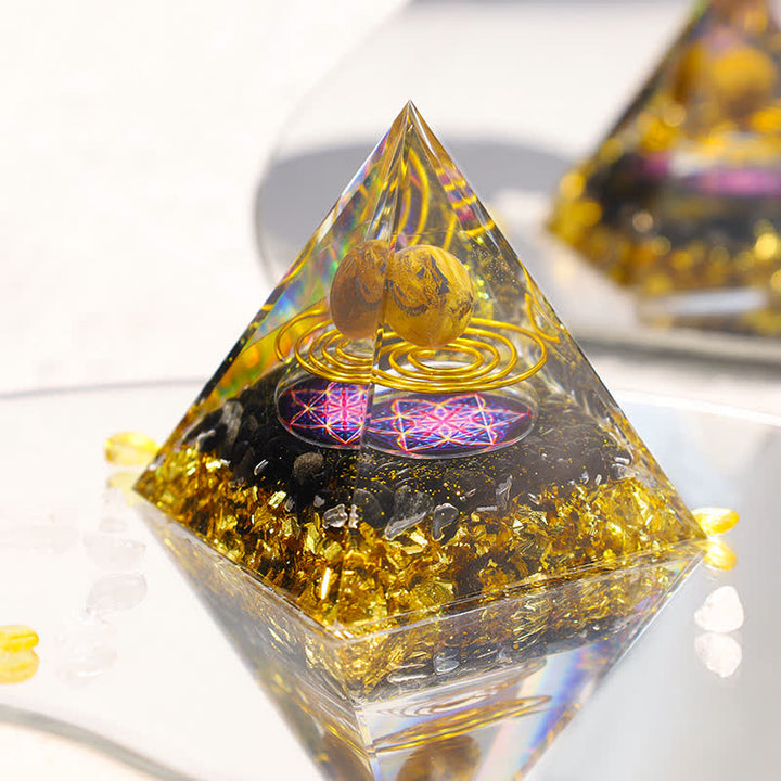 Olivenorma Tiger Eye Sphere Metatron's Cube Orgone Pyramid - image 1